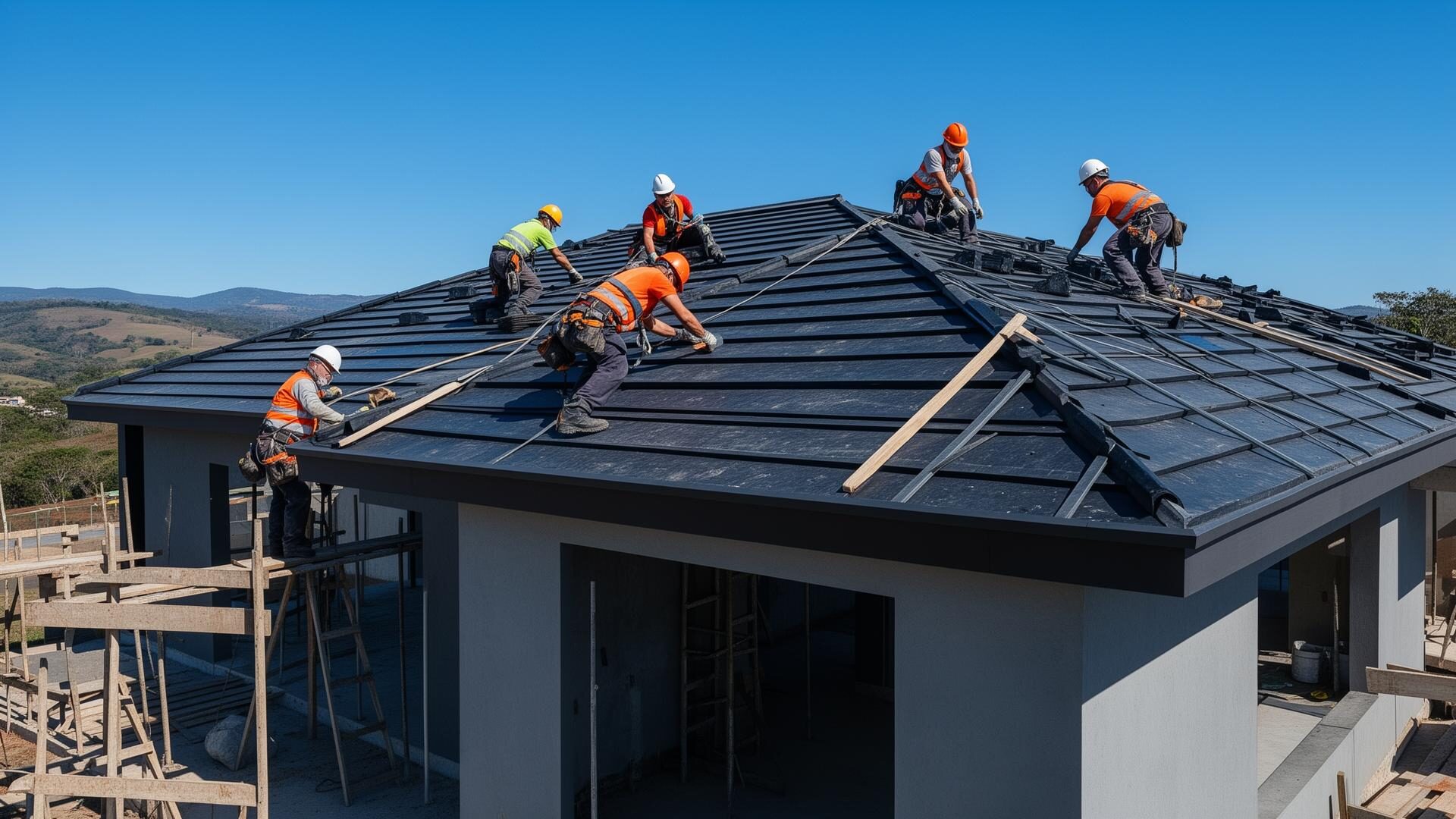 Instalação de telhado em obra civil